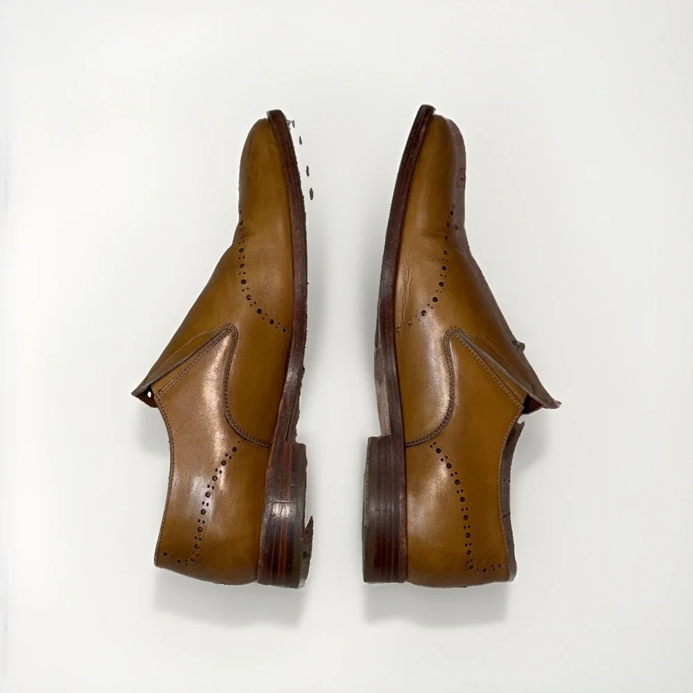 Allen Edmonds Lucca Walnut Leather Brogue Slip On Loafers Mens 11.5 D Italy